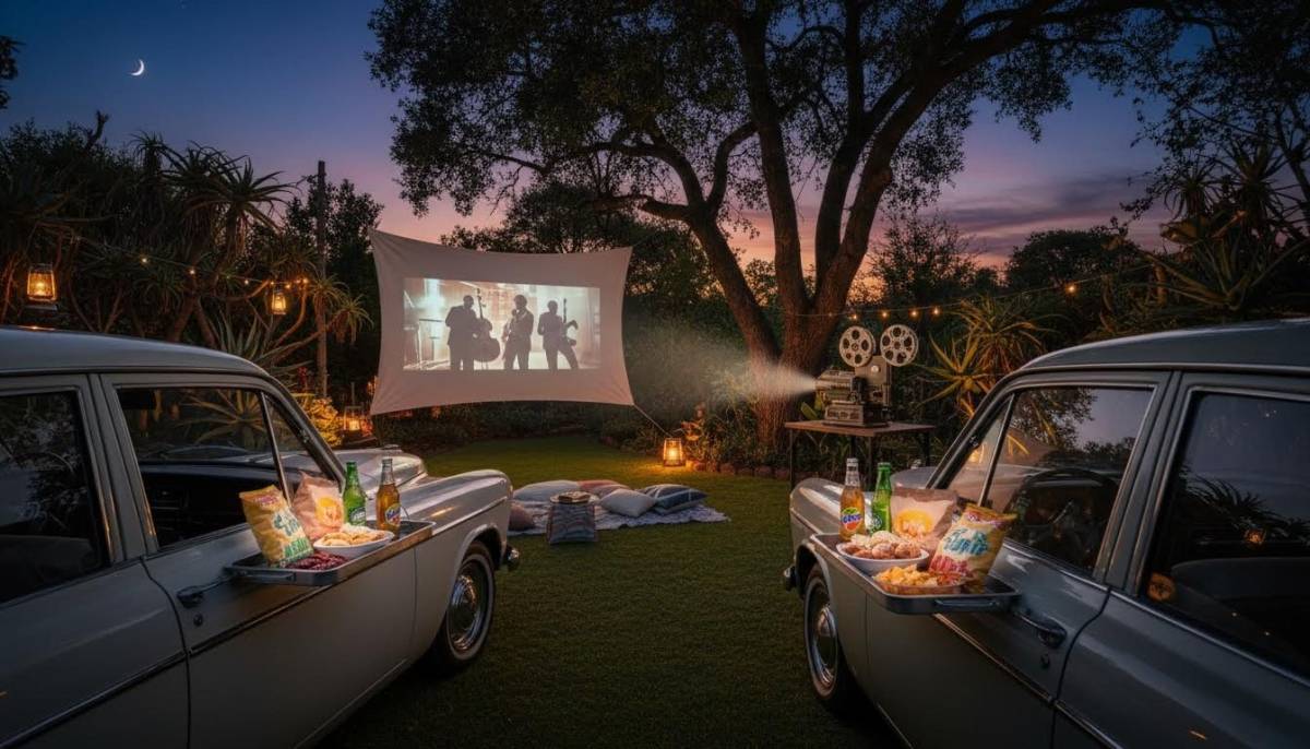Outdoor retro drive-in movie corner
