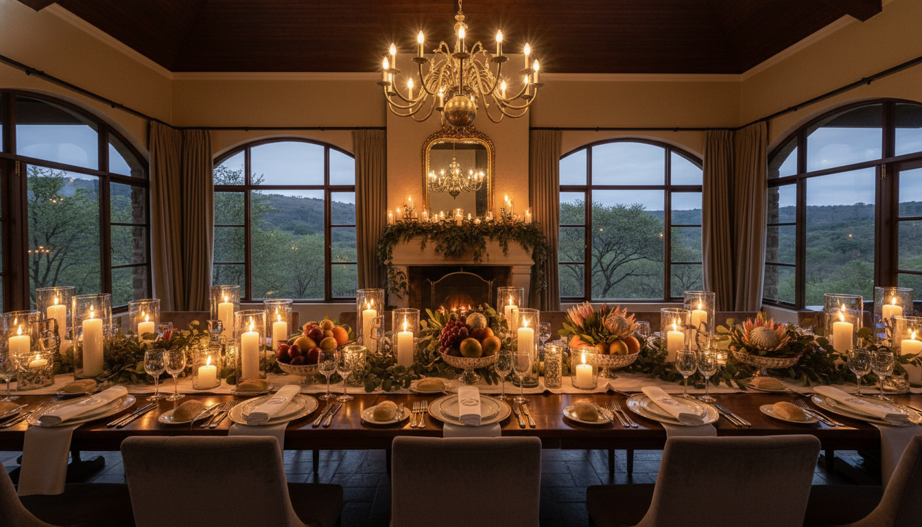 Candlelit dinner table at an estate clubhouse
