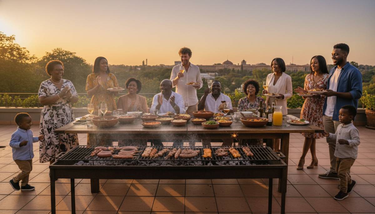 Family celebrating at an autumn braai party