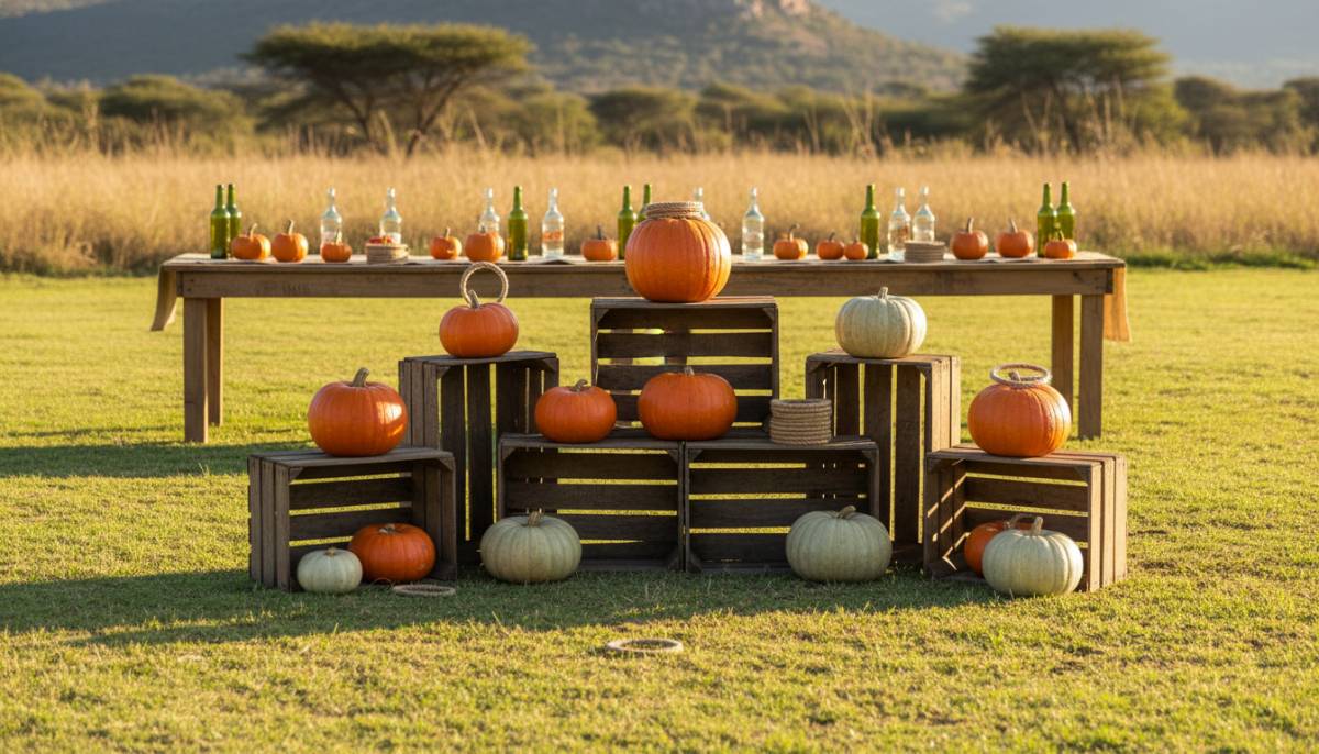 A rustic harvest ring toss game