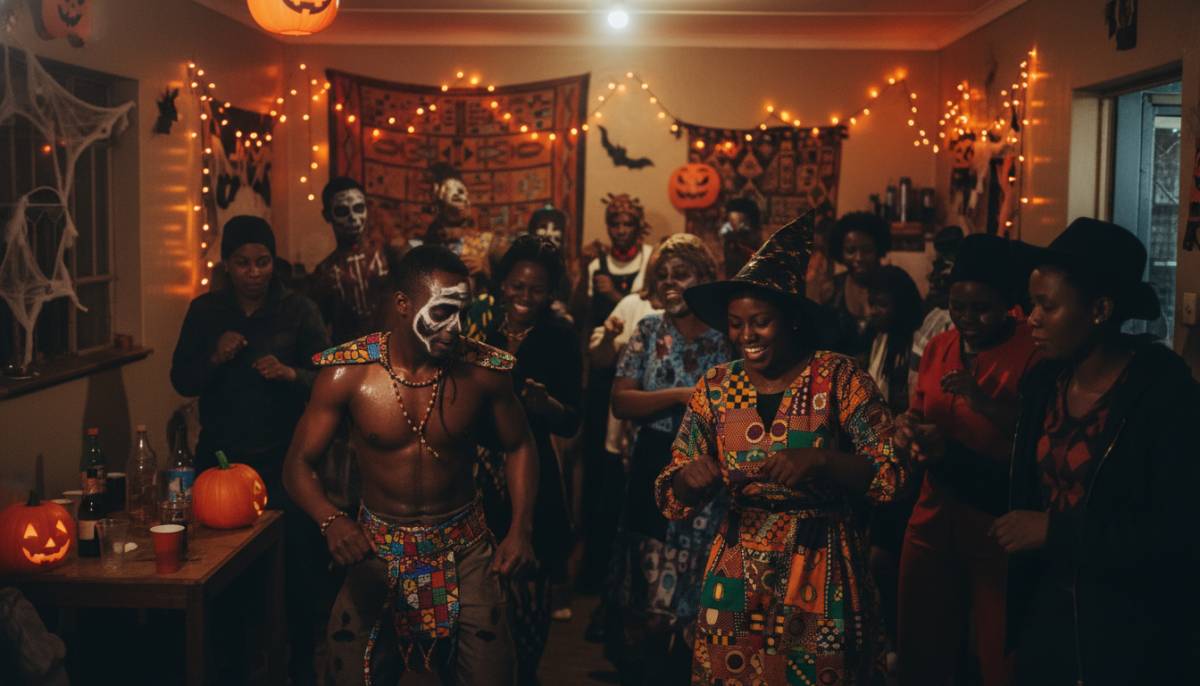 Guests dancing at a Halloween party