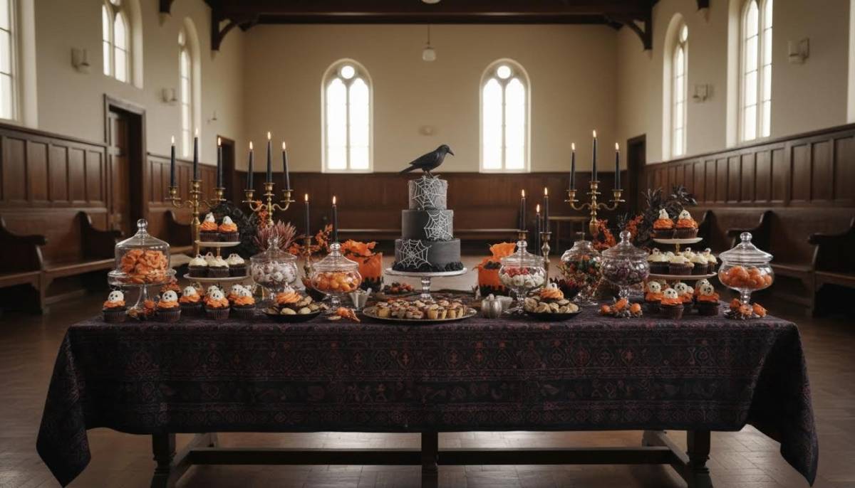 Halloween dessert table in a school hall