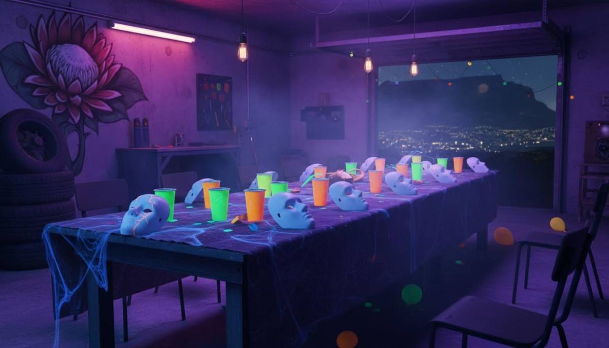 Glow Halloween table with masks and cups