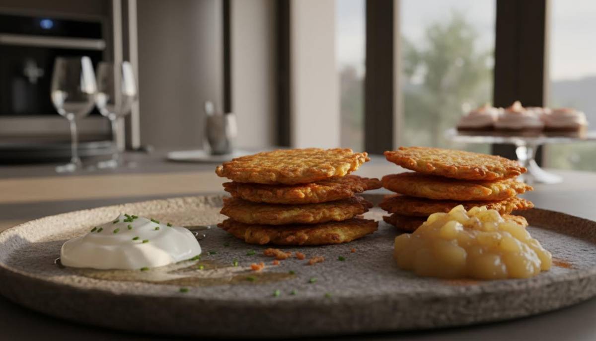 Crisp latkes with sour cream and apple sauce