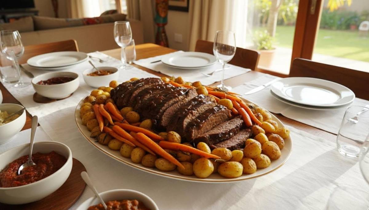 Brisket platter with roasted vegetables