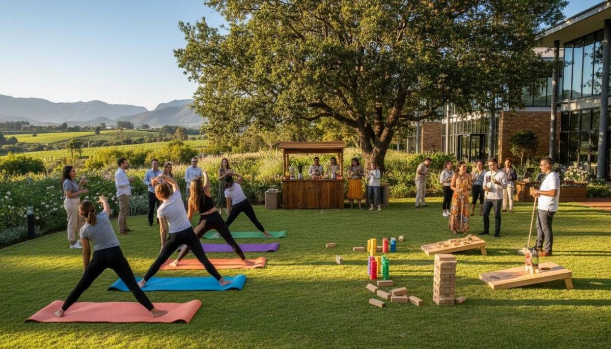 Guests at a wellness games garden party
