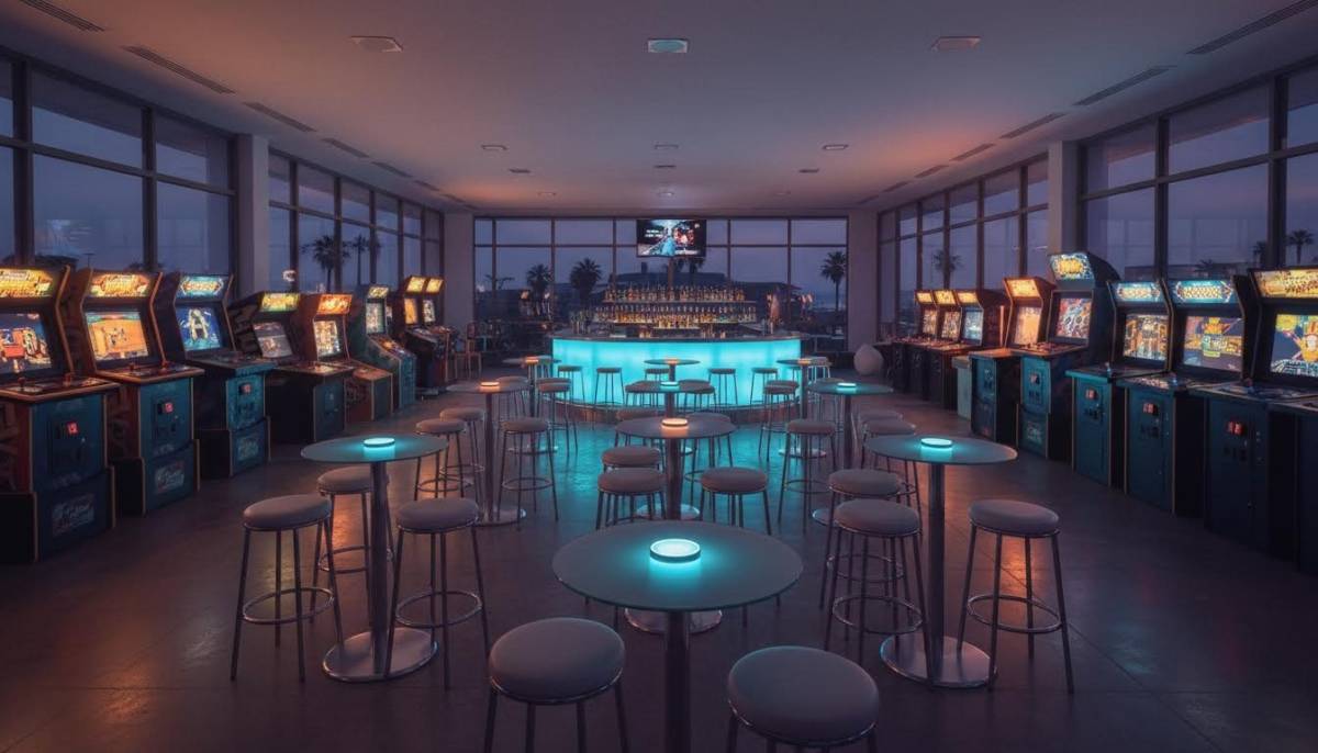 Arcade bar corporate party setup