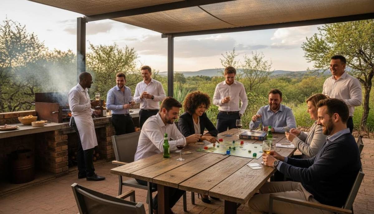 Guests playing board games at a braai