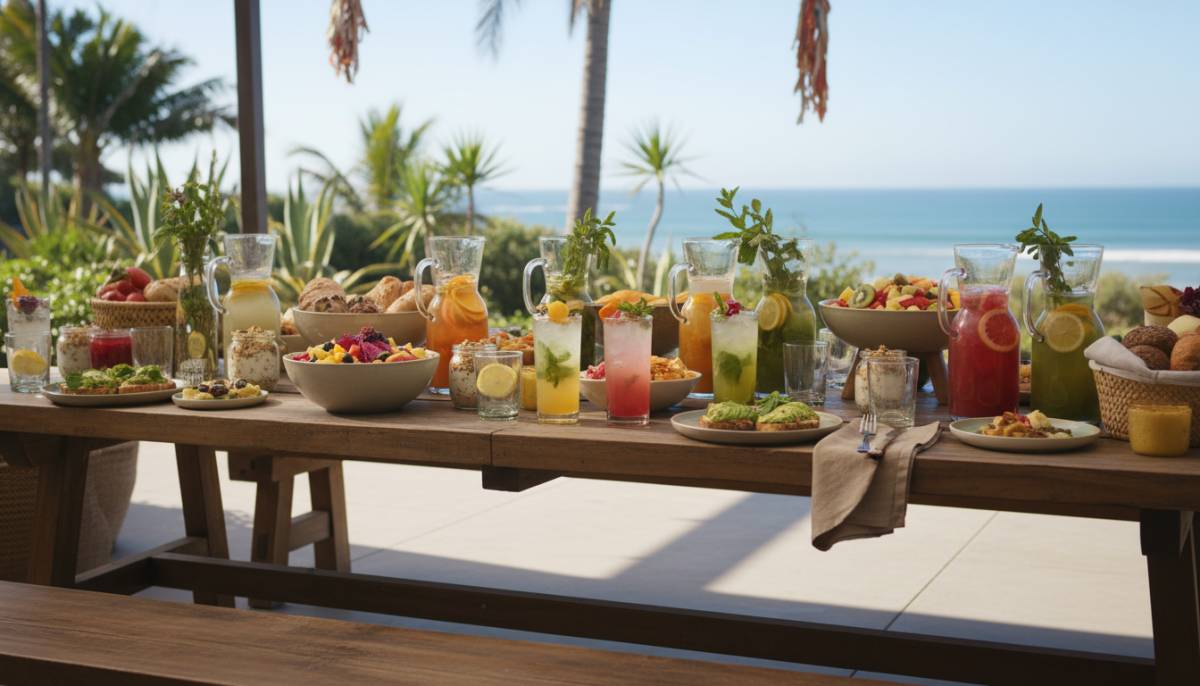 Botanical drinks bar at a wellness brunch