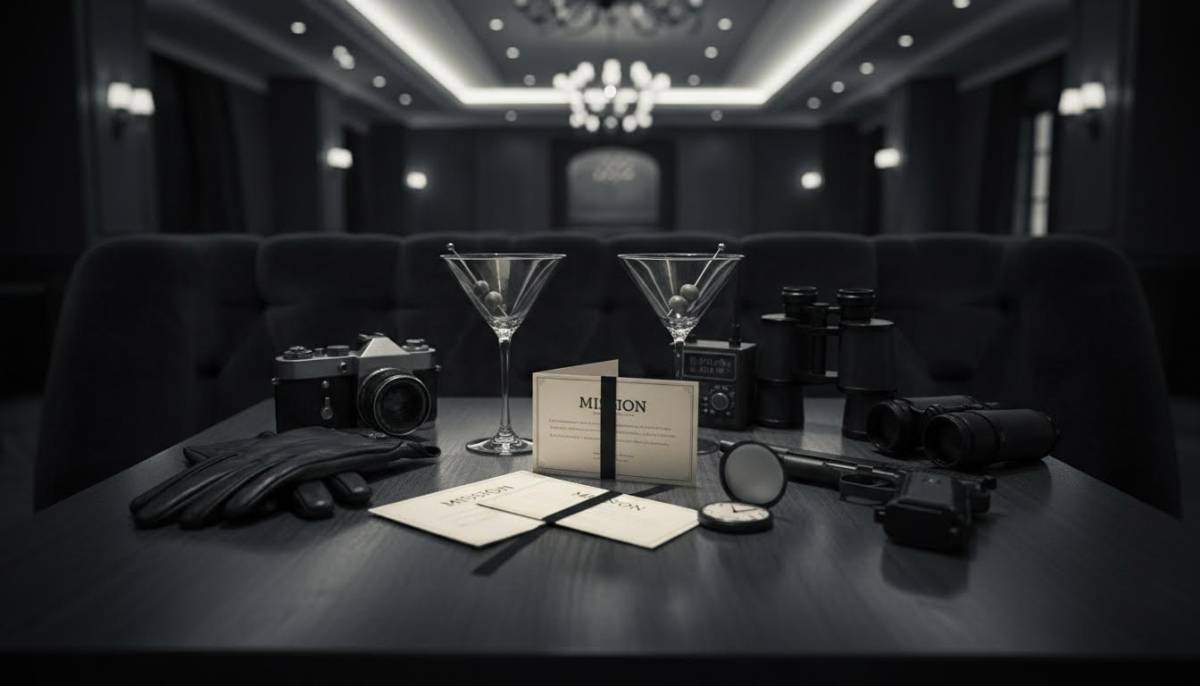 Hotel bar table set for a spy briefing