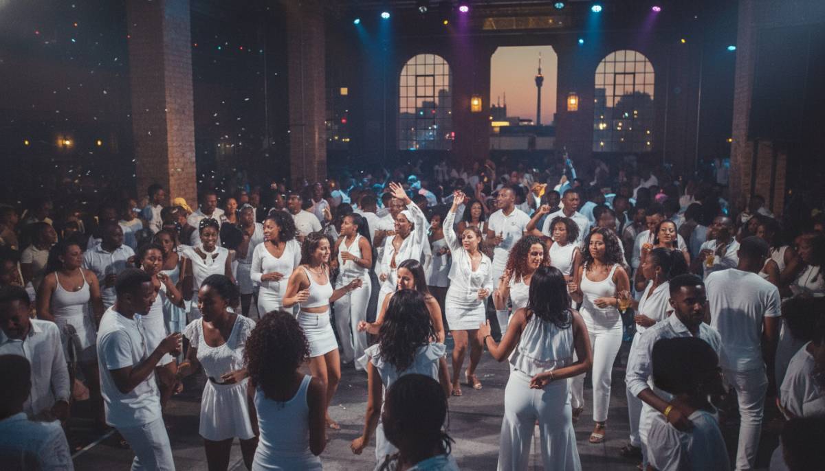 People dancing at a white party night venue