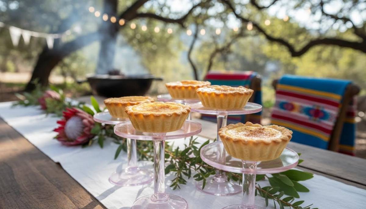 Mini milk tarts on pink stands