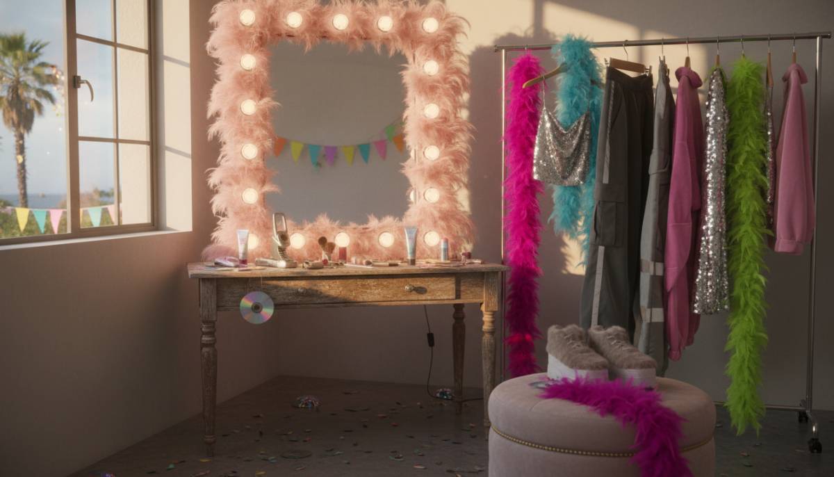 Y2K pop star dressing room corner
