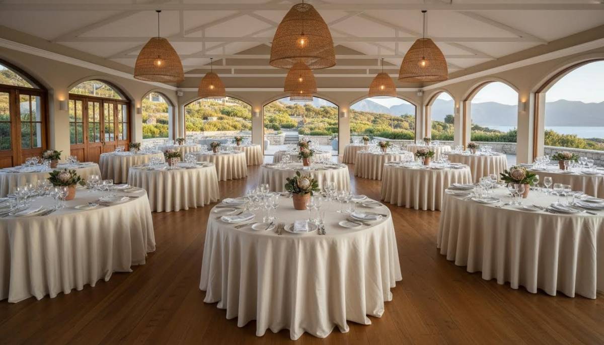 Round tables set in an estate clubhouse