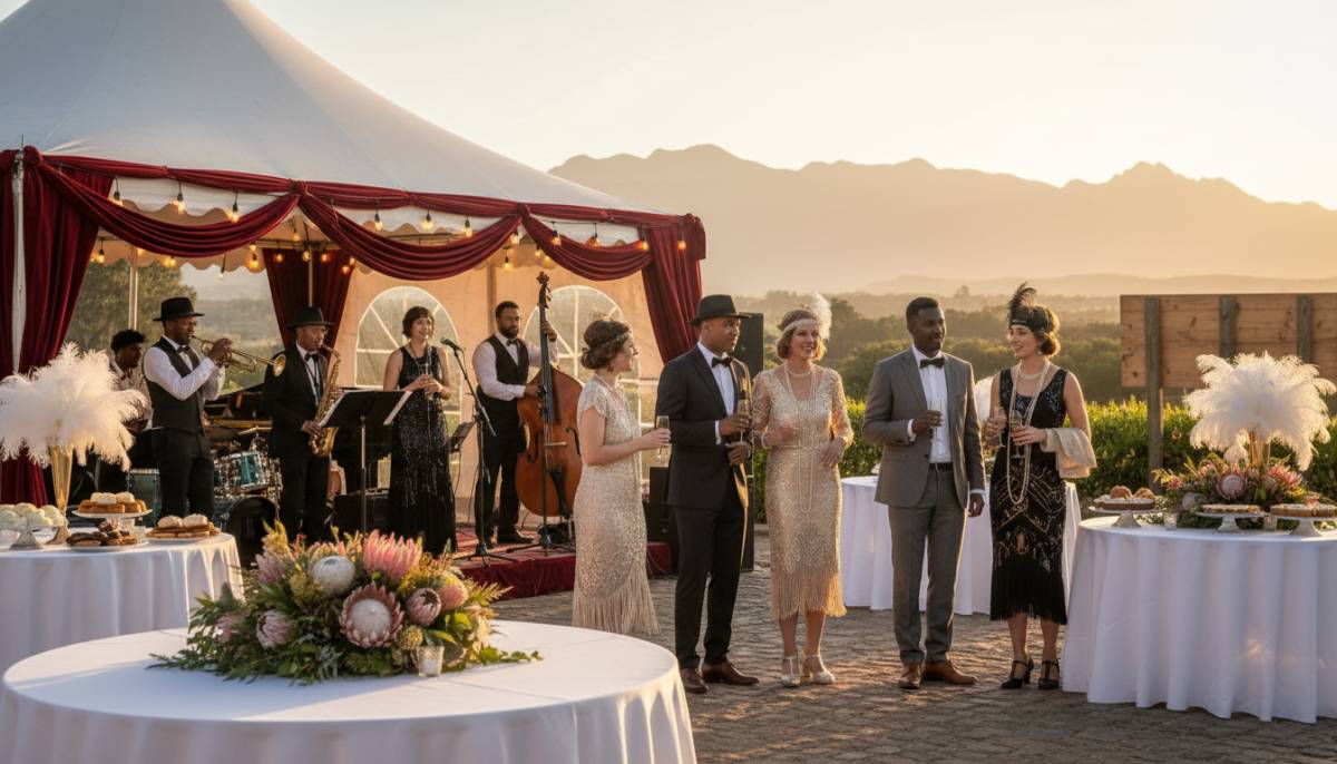 Live jazz band at a 1920s party in South Africa