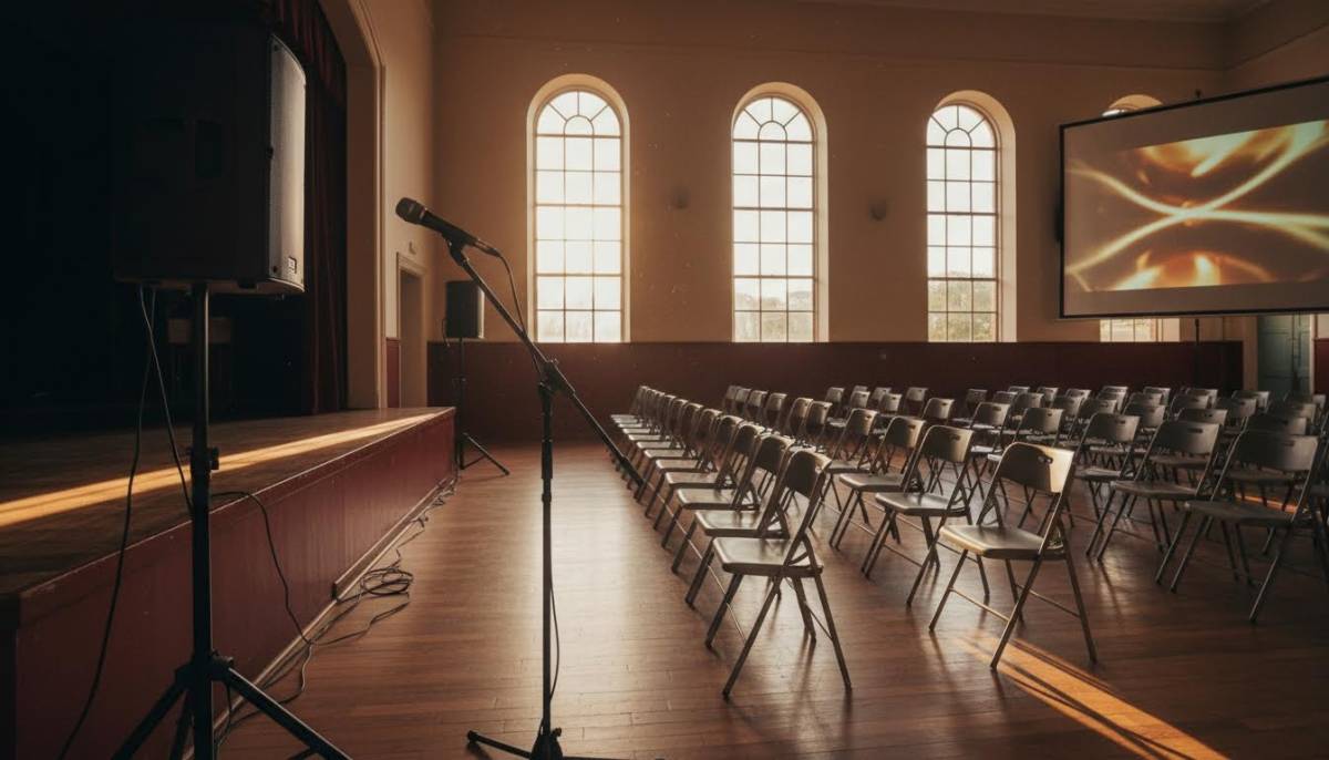 Sound and screen setup in a school hall