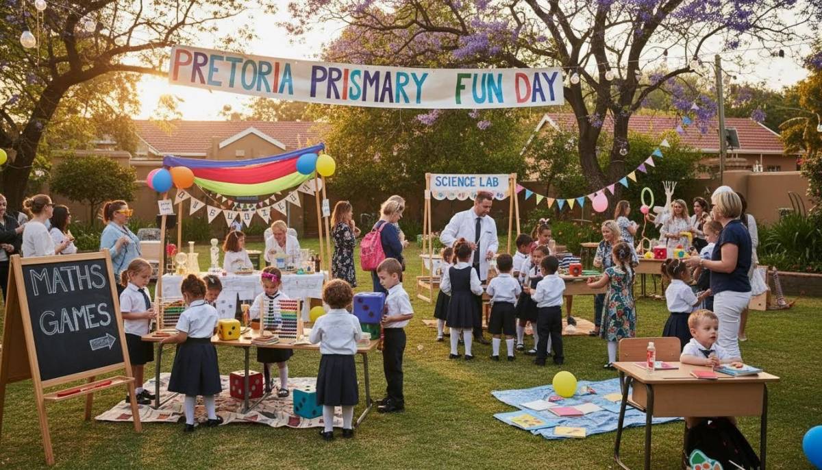 Children moving between activity stations at a school party