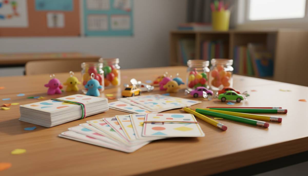 Quiz cards and prizes for a school-themed party
