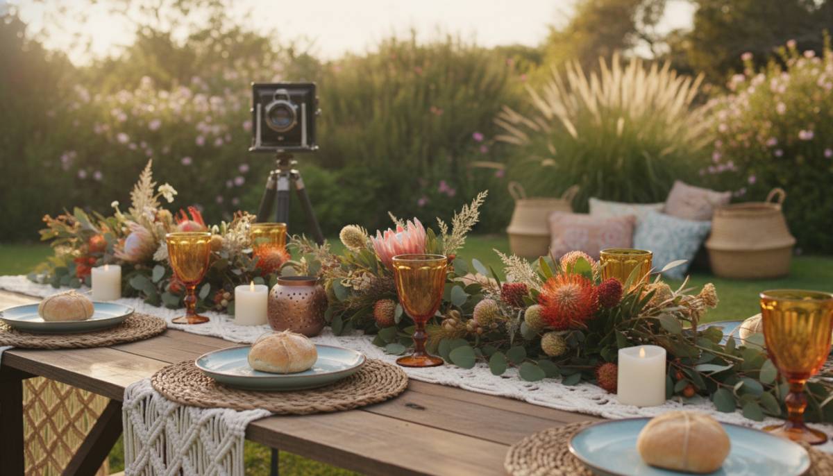 Photographer taking detail shots at a boho party