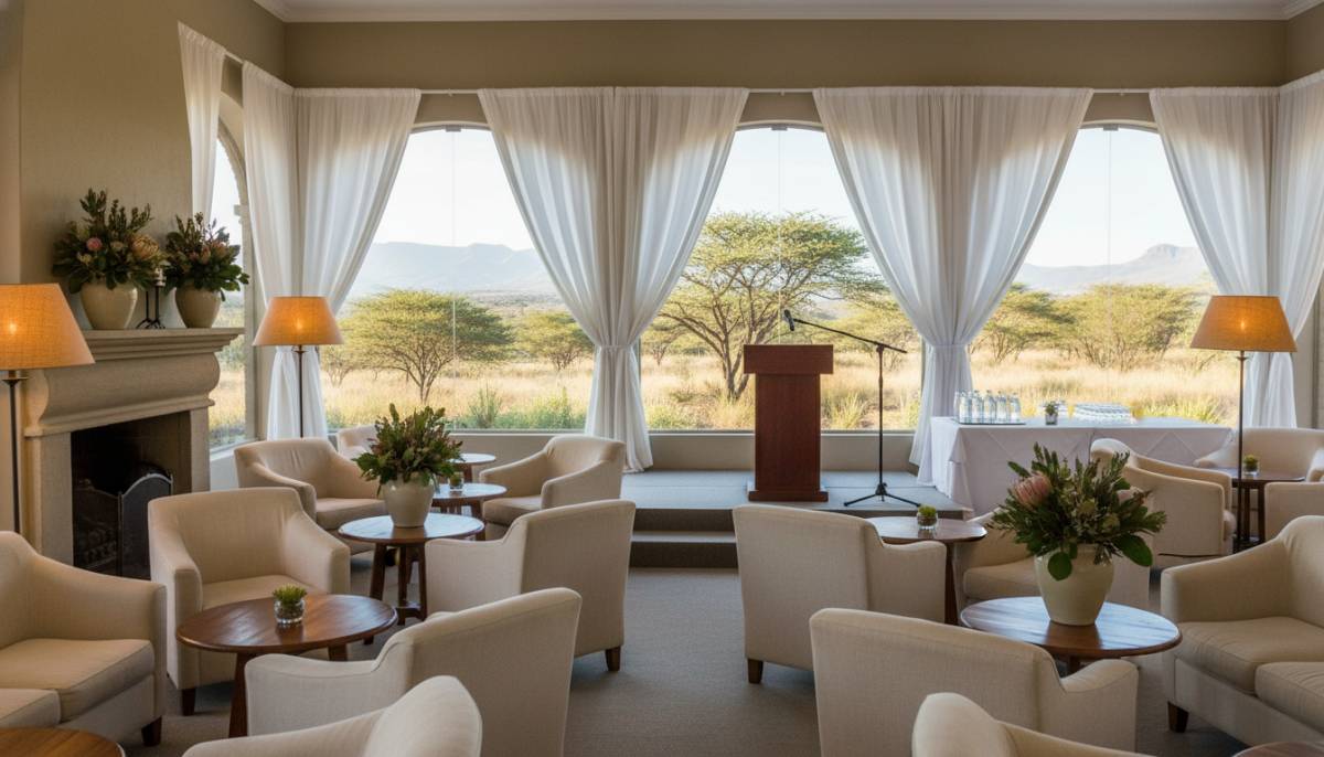 Empty clubhouse lounge arranged for speeches