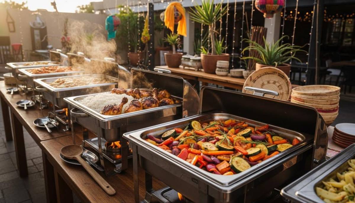 Hot food trays ready for guests