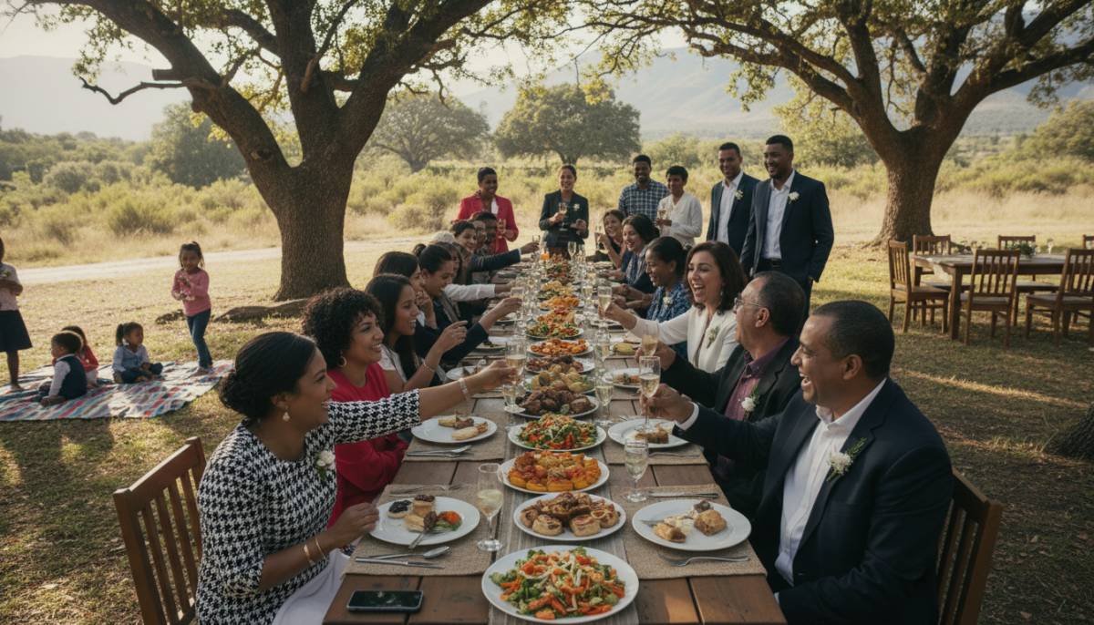Family seated together after a remembrance lunch