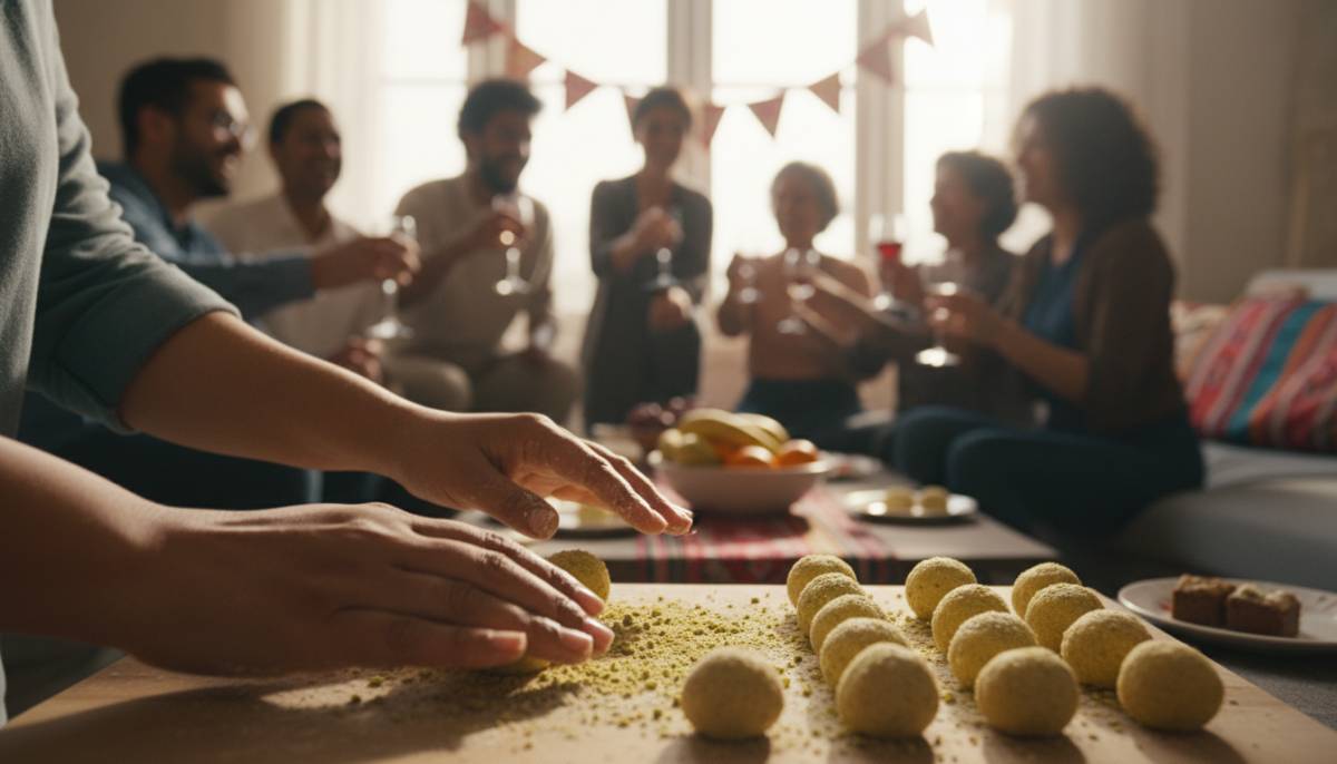 Family making milk peda for Diwali