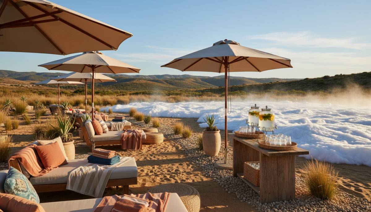 Dry seating area beside a foam party