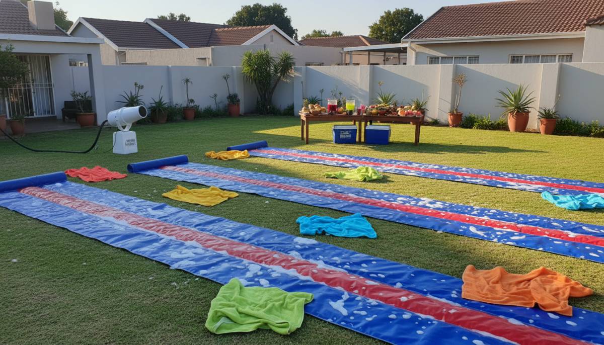 Foam party garden setup before guests arrive