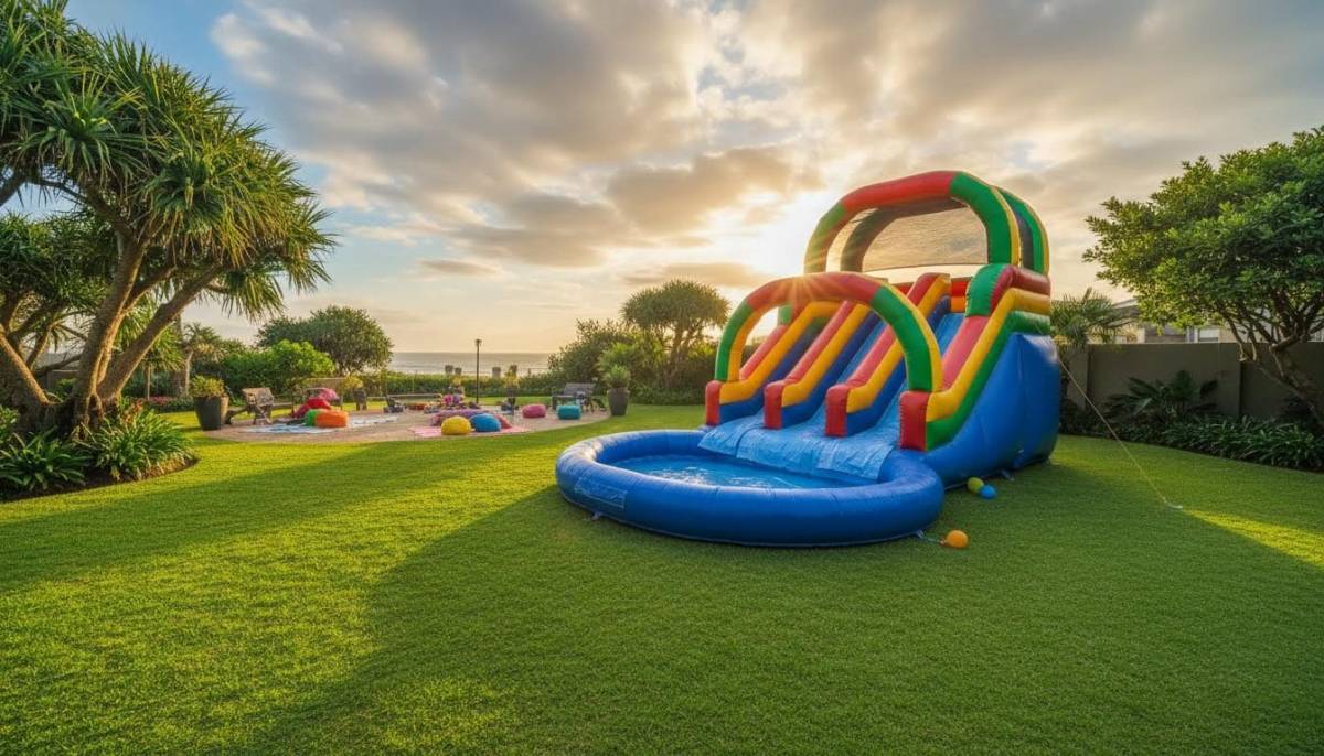 Inflatable water slide ready for a foam party