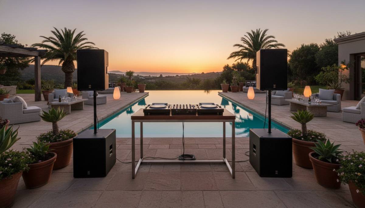 Outdoor sound setup near a foam party area