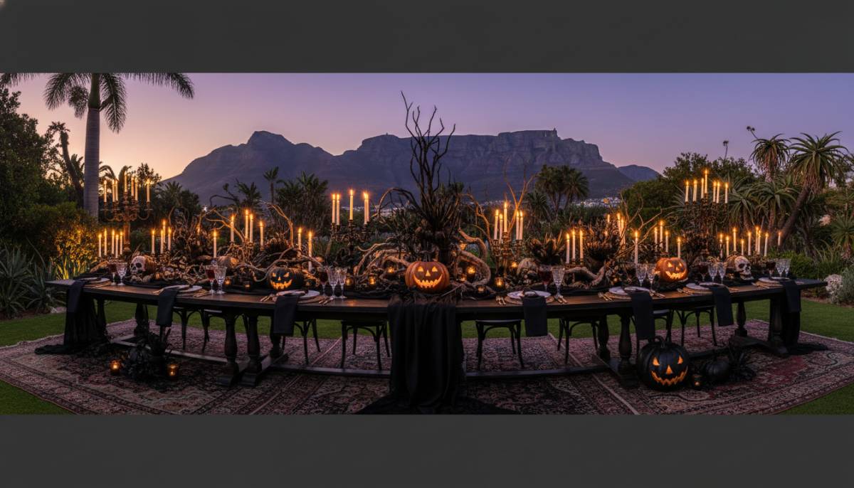 Eco-friendly Halloween table in a South African garden