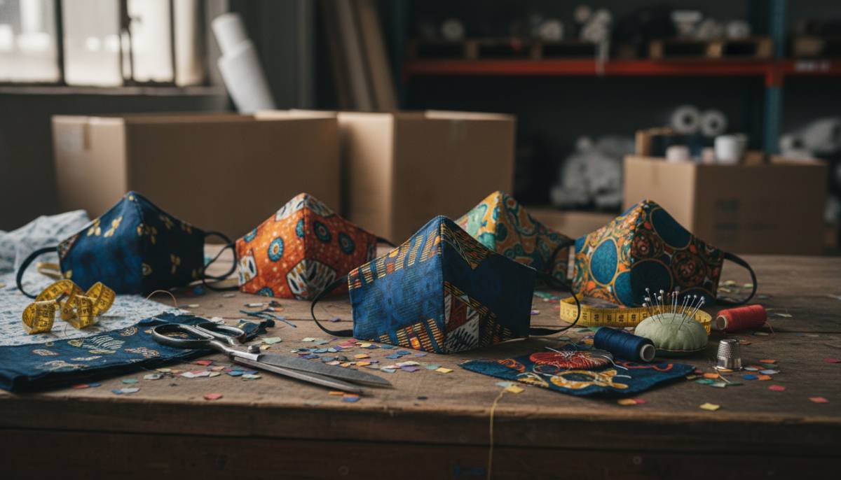 Recycled Halloween mask craft table