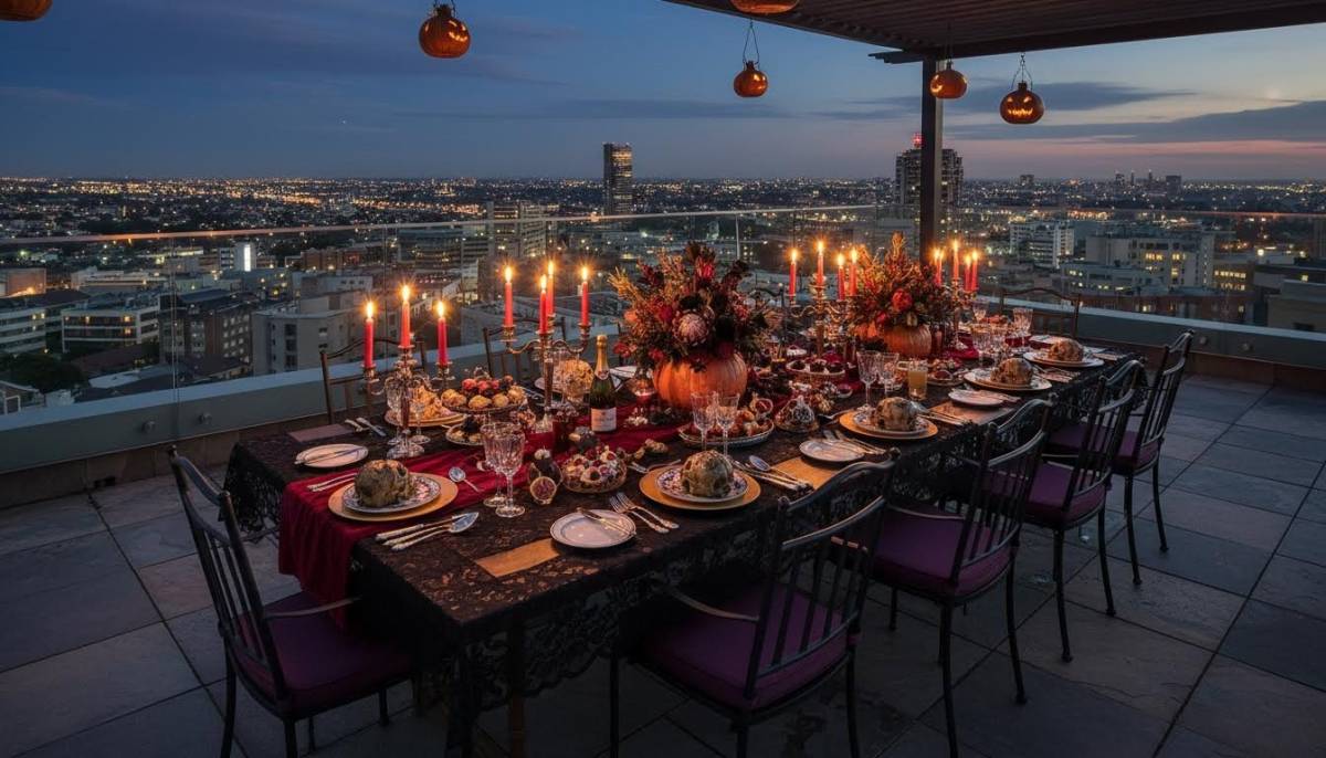 Rooftop Halloween supper table