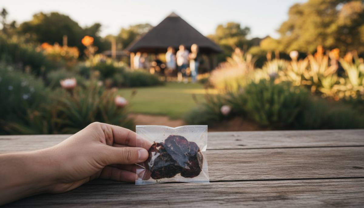 Small packet of biltong in hand