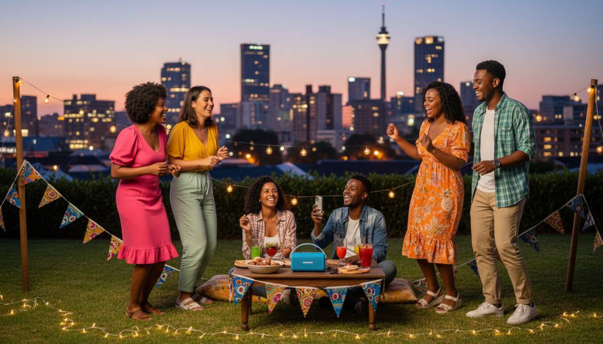 Garden party with Bluetooth speaker