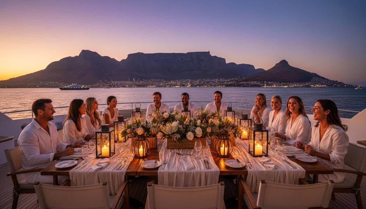 Styled yacht table with lanterns
