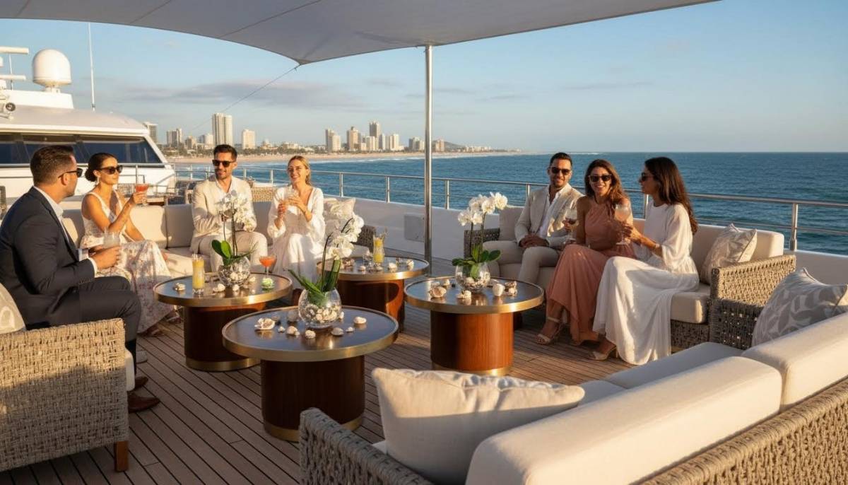 Lounge seating on a yacht deck
