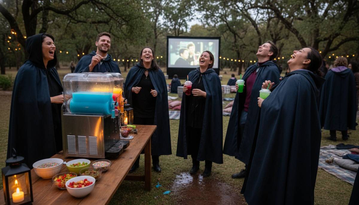 Guests enjoying slushies at a fantasy movie night