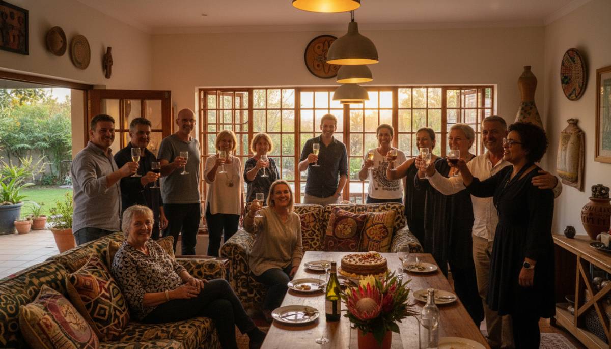 Guests making a final toast at a farewell party