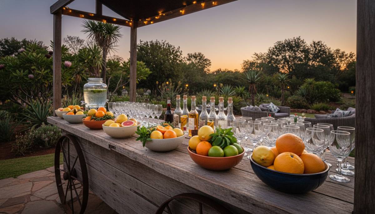 Rustic mobile bar set up for a farewell