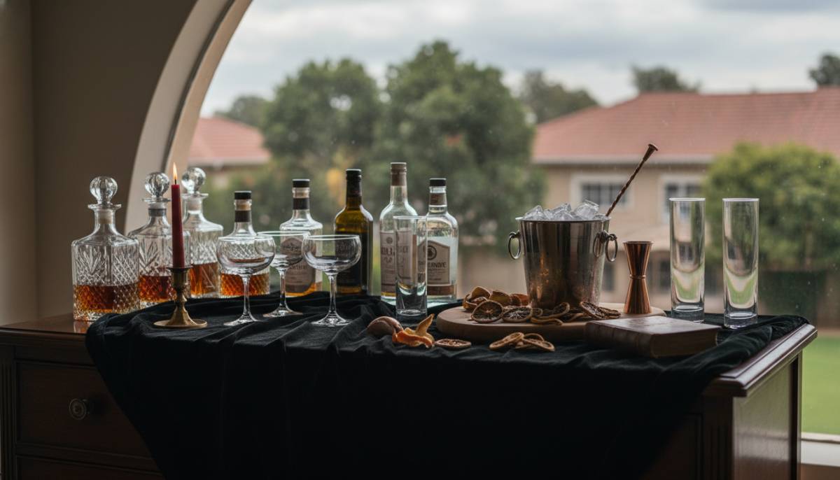Dark drinks station with gothic styling
