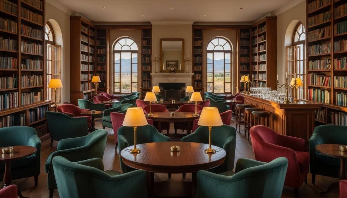 Styled estate clubhouse for dark academia book night
