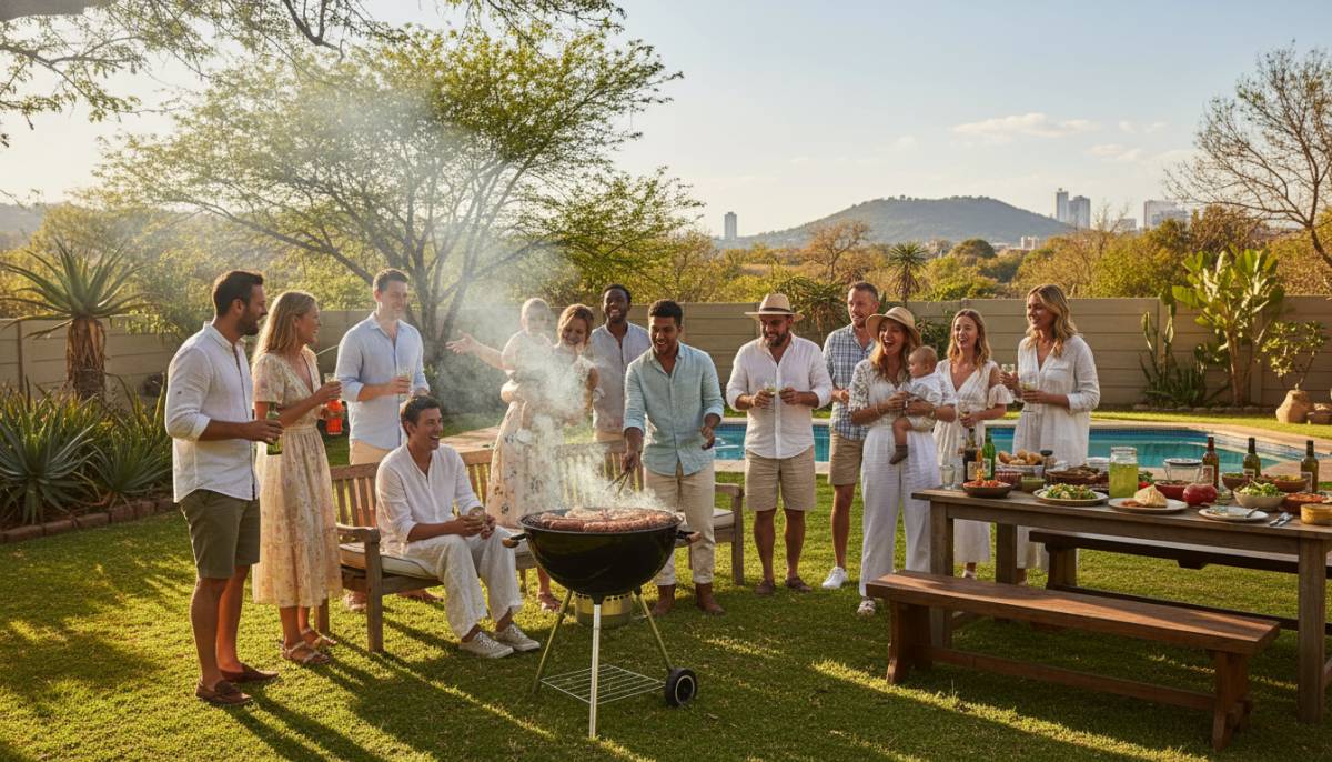 Family celebrating around a braai