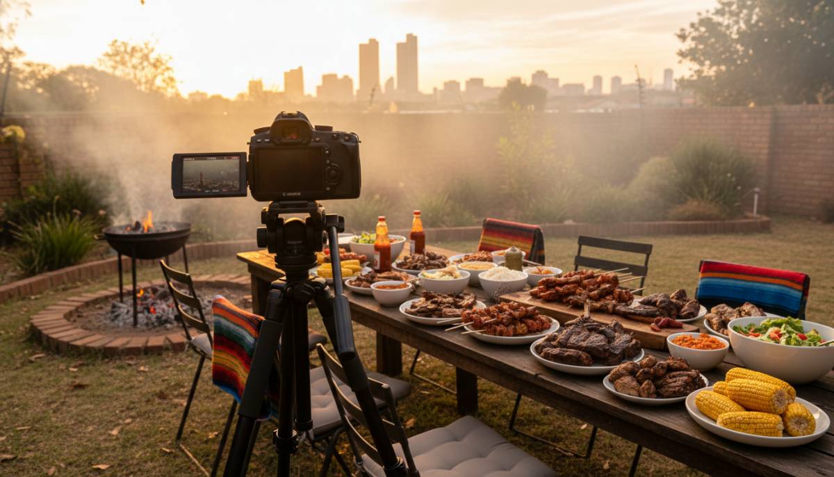 Camera filming details at a braai