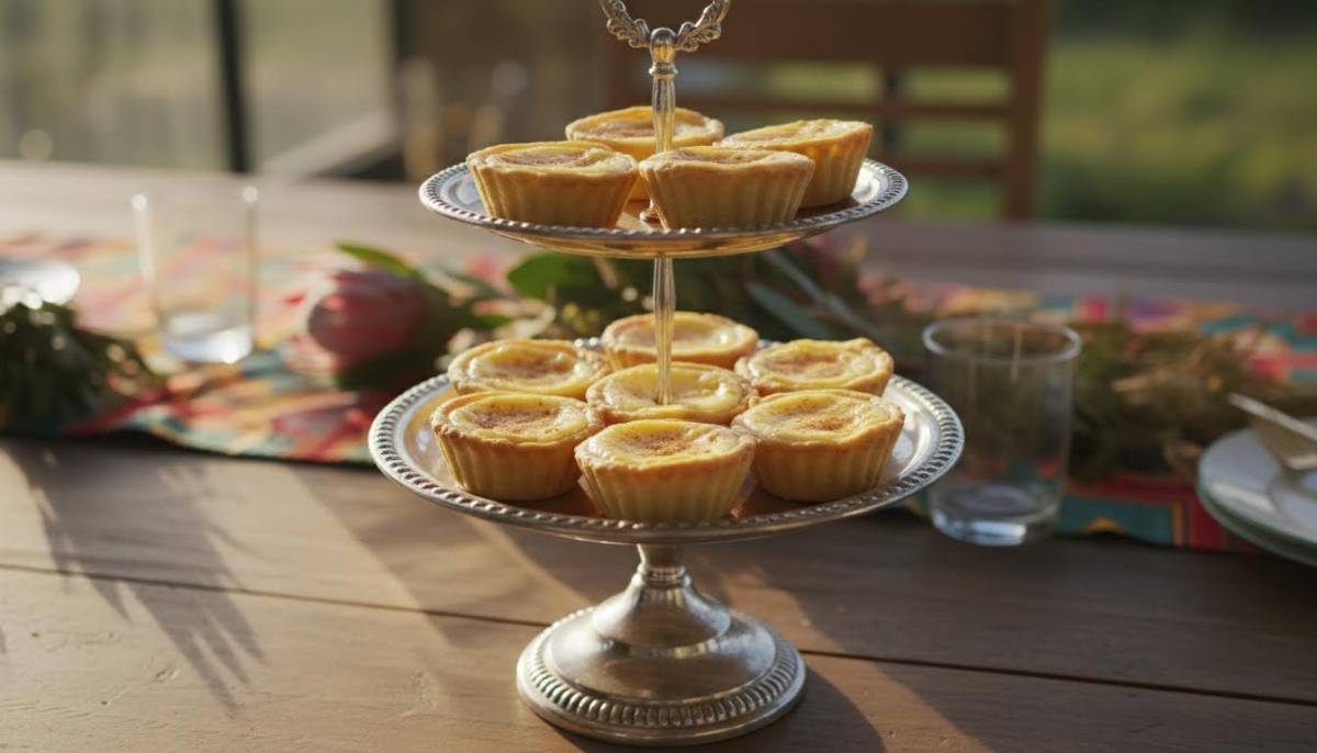 Mini milk tarts on a dessert stand