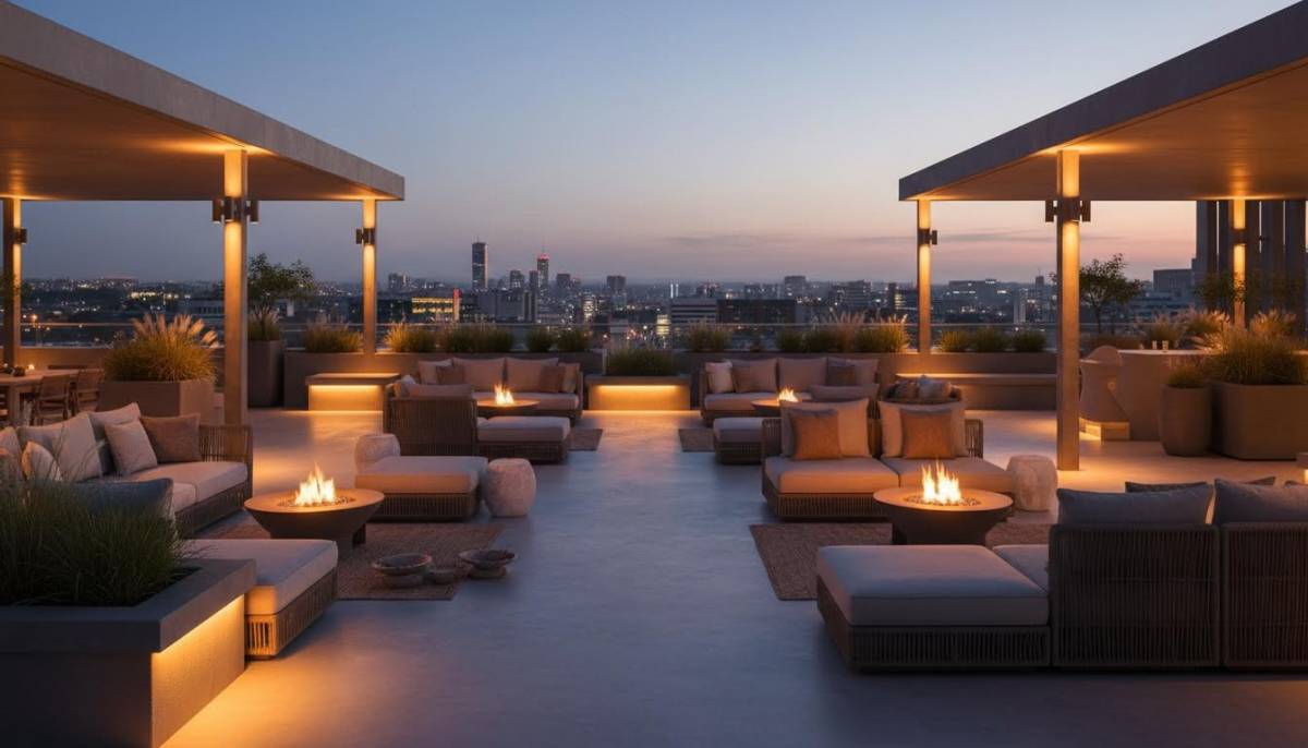 Rooftop Valentine setup with warm lighting