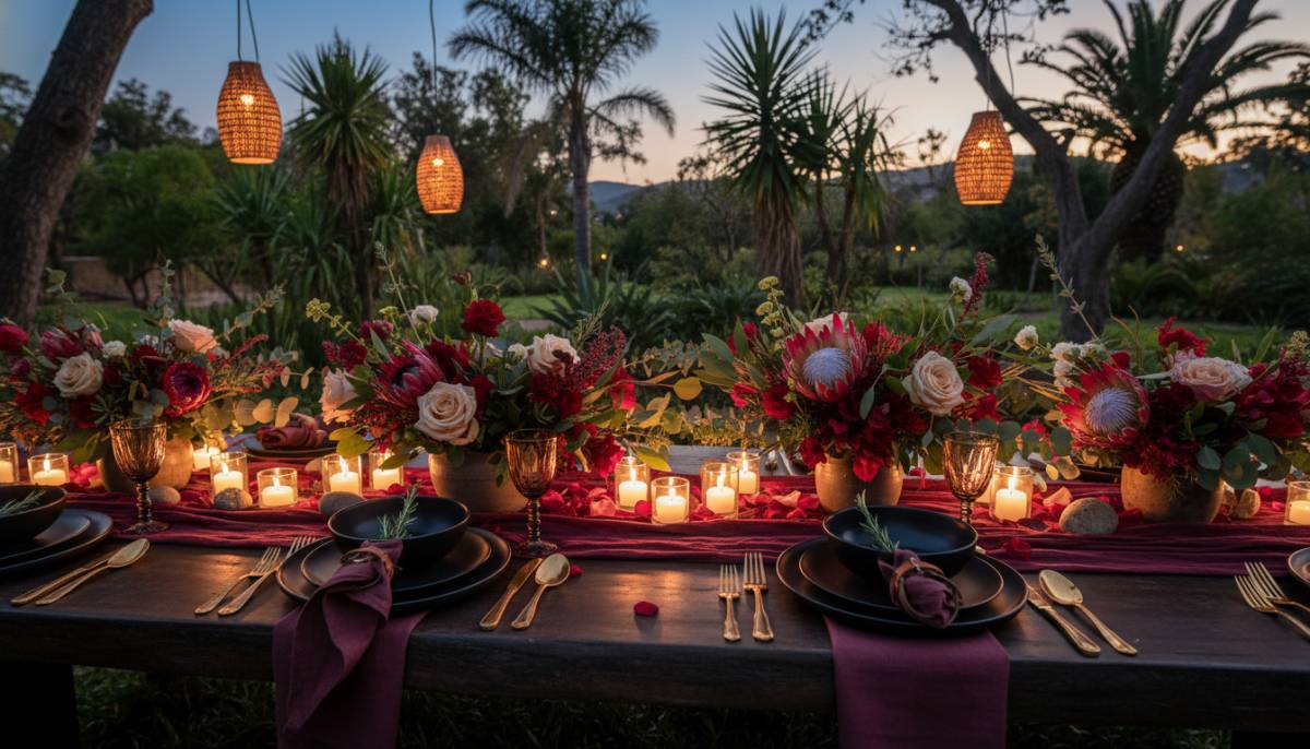 Low romantic dinner table setting