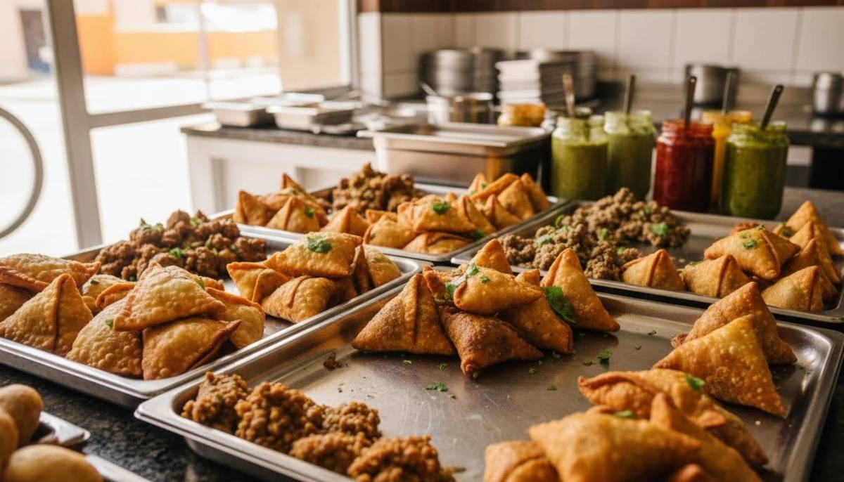 Mini samoosas on trays