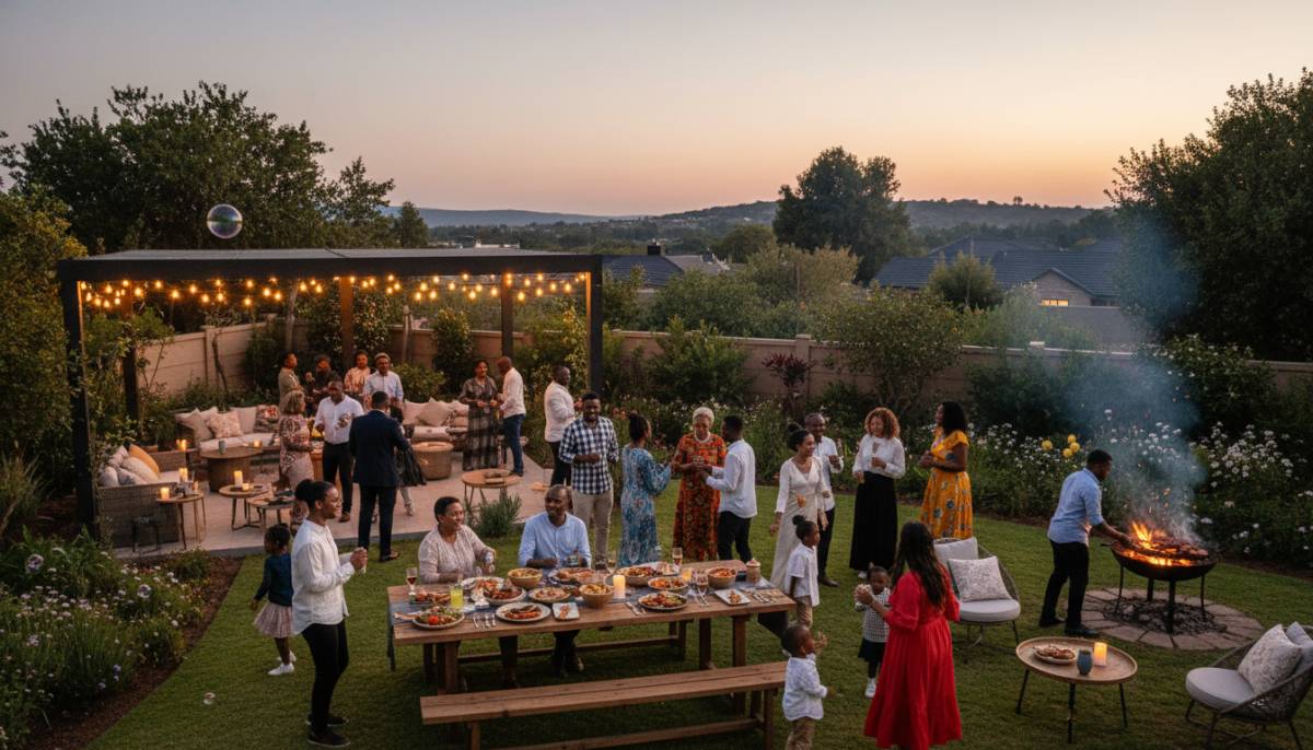 Family celebrating at a warm backyard party